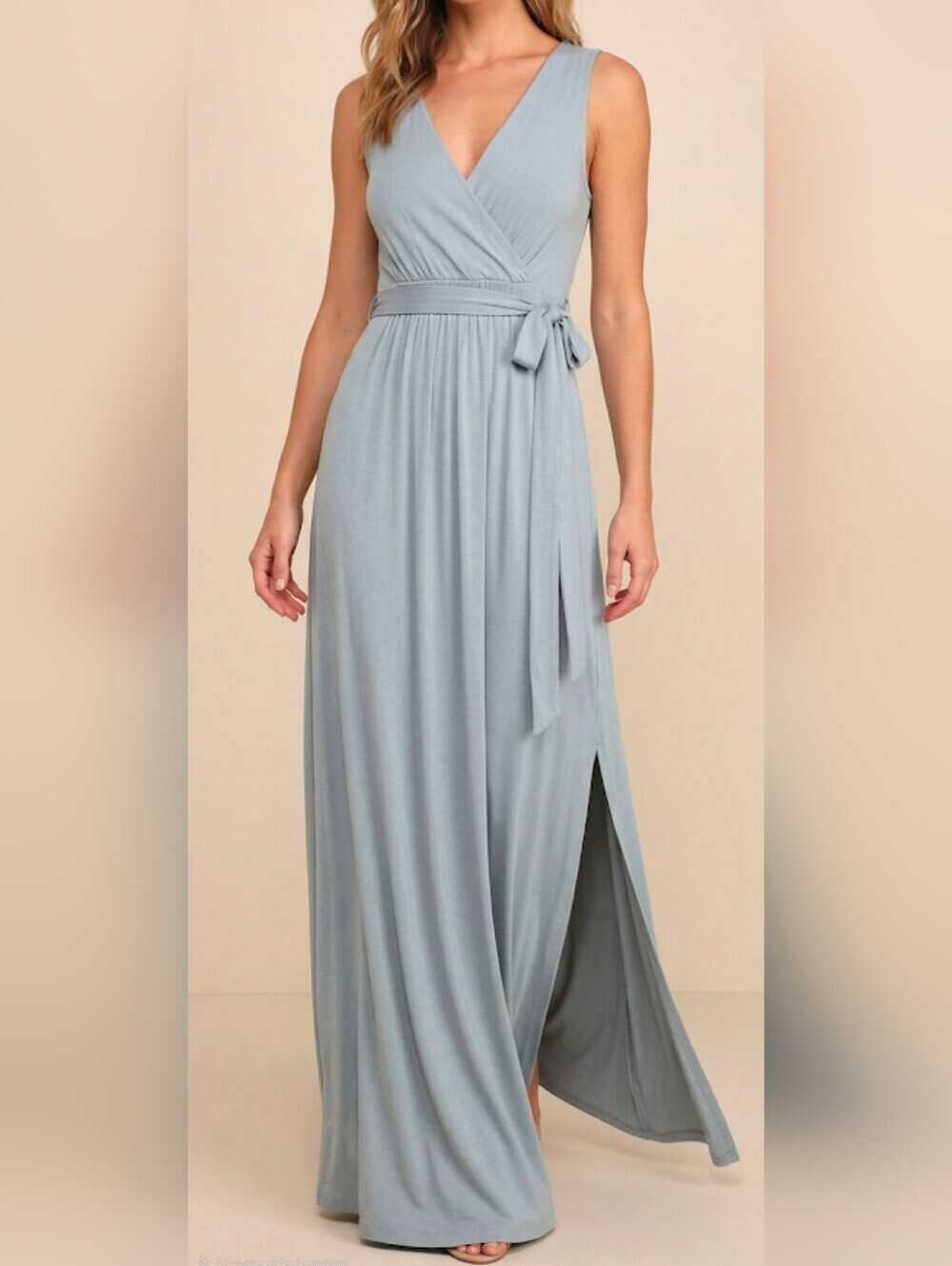 NWT Lulus Mint Heather Gray Jersey Knit Surplice Slit Maxi Dress - Size XL